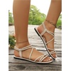 image:imageGORGLITTER Womens Criss Cross Sandals Dressy Summer Flat Toe Ring Ankle Strap Slide SandalsBeige