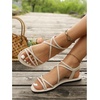 image:imageGORGLITTER Womens Criss Cross Sandals Dressy Summer Flat Toe Ring Ankle Strap Slide SandalsBeige