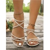image:imageGORGLITTER Womens Criss Cross Sandals Dressy Summer Flat Toe Ring Ankle Strap Slide SandalsBeige