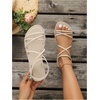 image:imageGORGLITTER Womens Criss Cross Sandals Dressy Summer Flat Toe Ring Ankle Strap Slide SandalsBeige