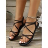 image:imageGORGLITTER Womens Criss Cross Sandals Dressy Summer Flat Toe Ring Ankle Strap Slide SandalsBlack