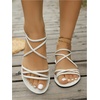image:imageGORGLITTER Womens Criss Cross Sandals Dressy Summer Flat Toe Ring Ankle Strap Slide SandalsWhite