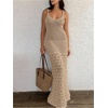 image:imageGORGLITTER Womens Crochet Maxi Dress Sleeveless Knit Bodycon Vacation Summer Beach SundressKhaki Beige