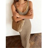 image:imageGORGLITTER Womens Crochet Maxi Dress Sleeveless Knit Bodycon Vacation Summer Beach SundressKhaki Beige