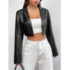 image:imageGORGLITTER Womens Cropped Faux Leather Jacket Y2k Long Sleeve Open Front Cardigan Bomber Moto Biker Jackets Rave OutfitsBlack