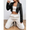 image:imageGORGLITTER Womens Cropped Faux Leather Jacket Y2k Long Sleeve Open Front Cardigan Bomber Moto Biker Jackets Rave OutfitsBlack