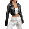 image:imageGORGLITTER Womens Cropped Faux Leather Jacket Y2k Long Sleeve Open Front Cardigan Bomber Moto Biker Jackets Rave OutfitsBlack