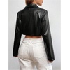 image:imageGORGLITTER Womens Cropped Faux Leather Jacket Y2k Long Sleeve Open Front Cardigan Bomber Moto Biker Jackets Rave OutfitsBlack