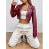 image:imageGORGLITTER Womens Cropped Faux Leather Jacket Y2k Long Sleeve Open Front Cardigan Bomber Moto Biker Jackets Rave OutfitsBurgundy