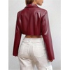 image:imageGORGLITTER Womens Cropped Faux Leather Jacket Y2k Long Sleeve Open Front Cardigan Bomber Moto Biker Jackets Rave OutfitsBurgundy