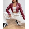 image:imageGORGLITTER Womens Cropped Faux Leather Jacket Y2k Long Sleeve Open Front Cardigan Bomber Moto Biker Jackets Rave OutfitsBurgundy