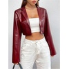 image:imageGORGLITTER Womens Cropped Faux Leather Jacket Y2k Long Sleeve Open Front Cardigan Bomber Moto Biker Jackets Rave OutfitsBurgundy