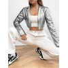 image:imageGORGLITTER Womens Cropped Faux Leather Jacket Y2k Long Sleeve Open Front Cardigan Bomber Moto Biker Jackets Rave OutfitsSilver