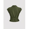 image:imageGORGLITTER Womens Cropped Short Trench Coat Casual Dressy Belted Cap Sleeve Sleeveless Vest Coats Crop Going Out JacketsArmy Green