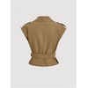 image:imageGORGLITTER Womens Cropped Short Trench Coat Casual Dressy Belted Cap Sleeve Sleeveless Vest Coats Crop Going Out JacketsKhaki