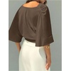 image:imageGORGLITTER Womens Dolman 34 Length Sleeve Cinched Waist Tops Ruched V Neck Blouses Summer Vacation Going Out OutfitsBrown