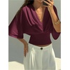 image:imageGORGLITTER Womens Dolman 34 Length Sleeve Cinched Waist Tops Ruched V Neck Blouses Summer Vacation Going Out OutfitsBurgundy