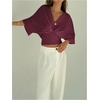 image:imageGORGLITTER Womens Dolman 34 Length Sleeve Cinched Waist Tops Ruched V Neck Blouses Summer Vacation Going Out OutfitsBurgundy