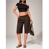 image:imageGORGLITTER Womens Dressy Wide Leg Dress Bermuda Shorts Casual Business Pleated High Waisted Summer Trouser ShortsBrown B