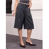 image:imageGORGLITTER Womens Dressy Wide Leg Dress Bermuda Shorts Casual Business Pleated High Waisted Summer Trouser ShortsDark Grey