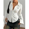 image:imageGORGLITTER Womens Fitted Button Up Shirt Cinched Waist Bell Sleeve Blouses Dressy Collar Neck Business Casual OutfitsWhite Horse