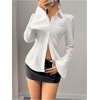 image:imageGORGLITTER Womens Fitted Button Up Shirt Cinched Waist Bell Sleeve Blouses Dressy Collar Neck Business Casual OutfitsWhite Striped