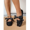 image:imageGORGLITTER Womens Floral Lace Mesh Ballet Flats Comfortable Dressy Square Closed Toe Bow Ballerina Dress ShoesBlack Flower
