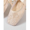 image:imageGORGLITTER Womens Floral Lace Mesh Ballet Flats Comfortable Dressy Square Closed Toe Bow Ballerina Dress ShoesKhaki
