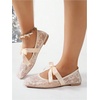 image:imageGORGLITTER Womens Floral Lace Mesh Ballet Flats Comfortable Dressy Square Closed Toe Bow Ballerina Dress ShoesKhaki