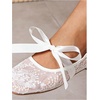 image:imageGORGLITTER Womens Floral Lace Mesh Ballet Flats Comfortable Dressy Square Closed Toe Bow Ballerina Dress ShoesWhite Flower