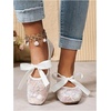 image:imageGORGLITTER Womens Floral Lace Mesh Ballet Flats Comfortable Dressy Square Closed Toe Bow Ballerina Dress ShoesWhite Flower