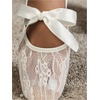 image:imageGORGLITTER Womens Floral Lace Mesh Ballet Flats Comfortable Dressy Square Closed Toe Bow Ballerina Dress ShoesWhite Knot