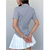 image:imageGORGLITTER Womens Gingham Button Up Shirt Short Sleeve Collared Plaid Fitted Blouse Vintage Going Out Tops