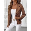image:imageGORGLITTER Womens Going Out Jackets Outfits Faux Suede Jackets Trendy Long Sleeve Collar Leather Open Front Blazer CoatBrown