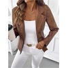 image:imageGORGLITTER Womens Going Out Jackets Outfits Faux Suede Jackets Trendy Long Sleeve Collar Leather Open Front Blazer CoatBrown