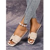 image:imageGORGLITTER Womens Gold Glitter Flat Sandals Summer Beach Vacation Dressy Square Toe Metallic Sparkly Slide SandalsBeige