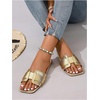 image:imageGORGLITTER Womens Gold Glitter Flat Sandals Summer Beach Vacation Dressy Square Toe Metallic Sparkly Slide SandalsGold