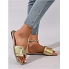 image:imageGORGLITTER Womens Gold Glitter Flat Sandals Summer Beach Vacation Dressy Square Toe Metallic Sparkly Slide SandalsGold