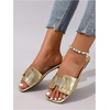 image:imageGORGLITTER Womens Gold Glitter Flat Sandals Summer Beach Vacation Dressy Square Toe Metallic Sparkly Slide SandalsGold