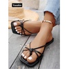 image:imageGORGLITTER Womens Gold Sandals Square Toe Strappy Thong Dressy Summer Cute Vacation Flip Flops Slides ShoesBlack