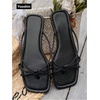 image:imageGORGLITTER Womens Gold Sandals Square Toe Strappy Thong Dressy Summer Cute Vacation Flip Flops Slides ShoesBlack