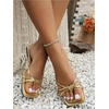 image:imageGORGLITTER Womens Gold Sandals Square Toe Strappy Thong Dressy Summer Cute Vacation Flip Flops Slides ShoesGold Solid