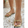 image:imageGORGLITTER Womens Gold Sandals Square Toe Strappy Thong Dressy Summer Cute Vacation Flip Flops Slides ShoesGold Solid