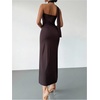 image:imageGORGLITTER Womens Halter Neck Midi Dress with Scarf Cocktail Off Shoulder Asymmetrical Date Night Formal Birthday DressChocolate Brown
