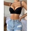 image:imageGORGLITTER Womens Lace Bra Padded Balconette Wireless Bralette Sexy Everyday Bras Black 36C