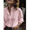image:imageGORGLITTER Womens Lace Button Up Shirt Office Eyelet Embroidered Long Sleeve Shirts Dressy Casual Work BlousePink