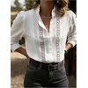 image:imageGORGLITTER Womens Lace Button Up Shirt Office Eyelet Embroidered Long Sleeve Shirts Dressy Casual Work BlouseWhite