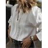 image:imageGORGLITTER Womens Lace Button Up Shirt Office Eyelet Embroidered Long Sleeve Shirts Dressy Casual Work BlouseWhite