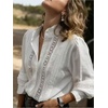 image:imageGORGLITTER Womens Lace Button Up Shirt Office Eyelet Embroidered Long Sleeve Shirts Dressy Casual Work BlouseWhite