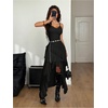 image:imageGORGLITTER Womens Lace Mesh Cowgirl Maxi Dress Summer Casual Y2K Asymmetrical Sleeveless Ruffle Sexy Going Out DressesBlack